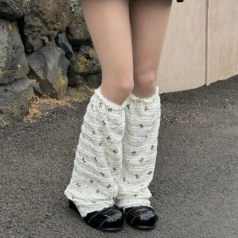 Sohiwoo Kawaii Japanese Pleated Bow Sockliner Ballet Legwarmers Mid Calf Leg Cover Y2k Lolita JK Cosplay Sock Accessories Bota Feminina