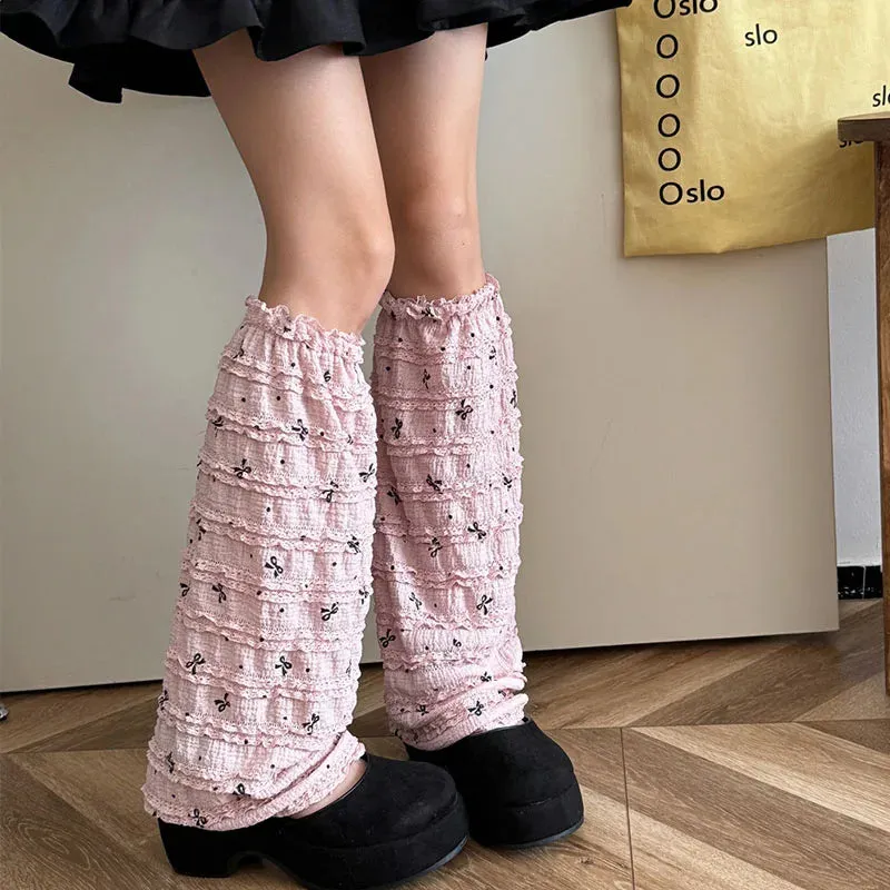 Sohiwoo Kawaii Japanese Pleated Bow Sockliner Ballet Legwarmers Mid Calf Leg Cover Y2k Lolita JK Cosplay Sock Accessories Bota Feminina