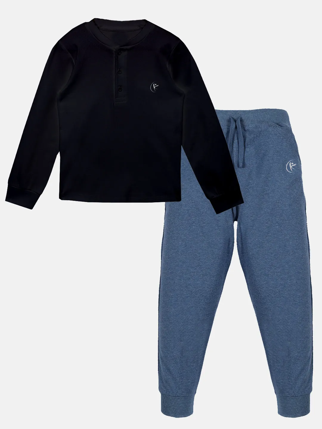 Solid Full Sleeve Henley Neck Rib Tee & Solid Track Pant Set