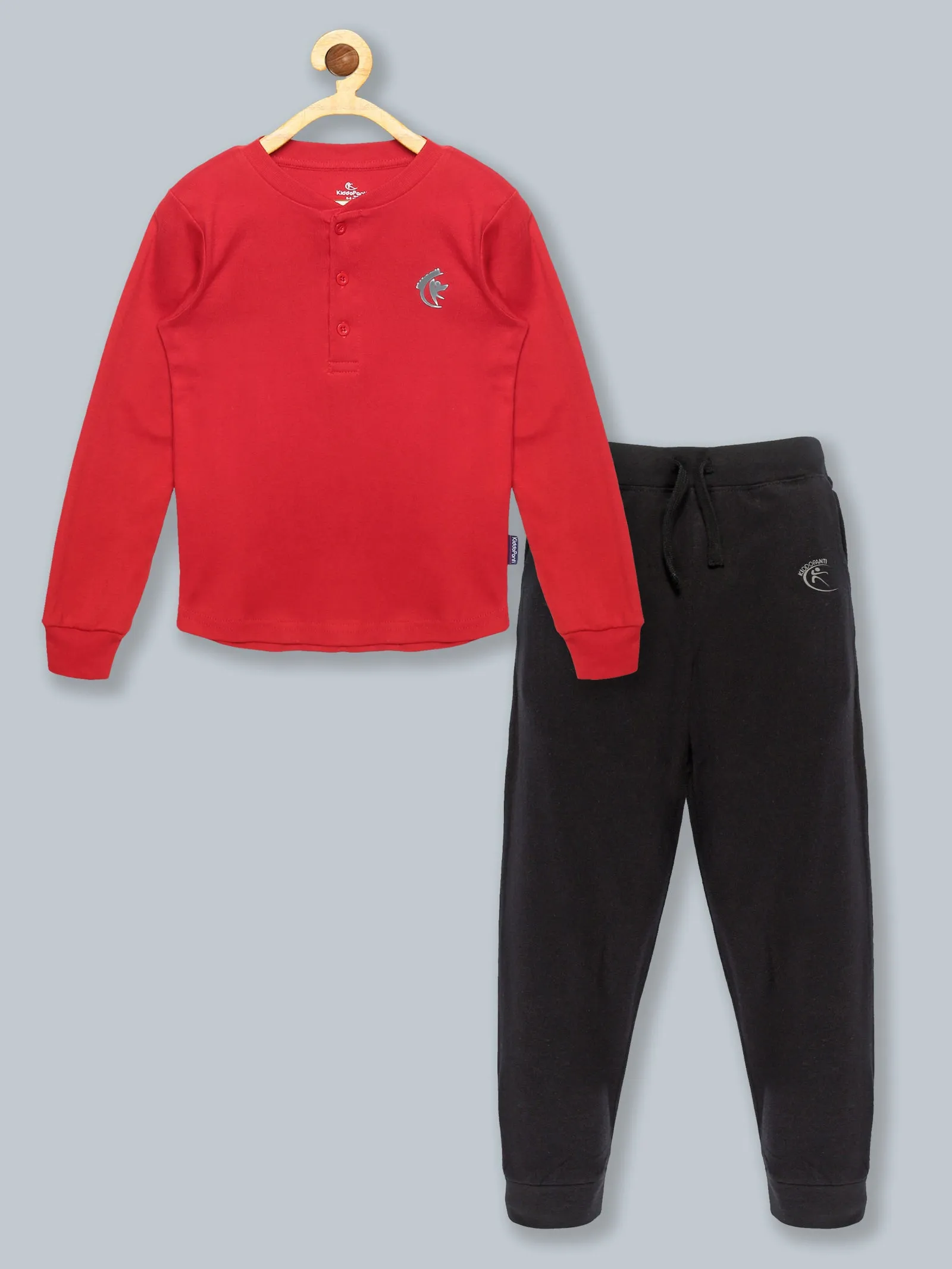 Solid Full Sleeve Henley Neck Rib Tee & Track Pant Set