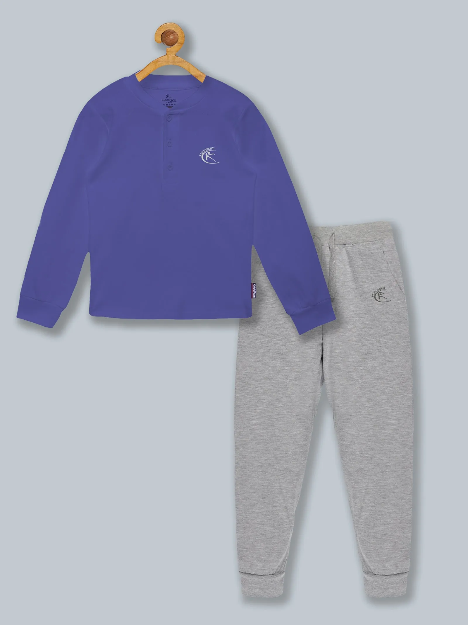 Solid Full Sleeve Henley Neck Rib Tee & Track Pant Set