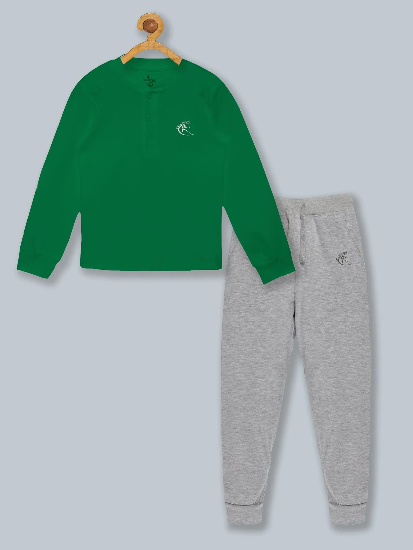 Solid Full Sleeve Henley Neck Rib Tee & Track Pant Set