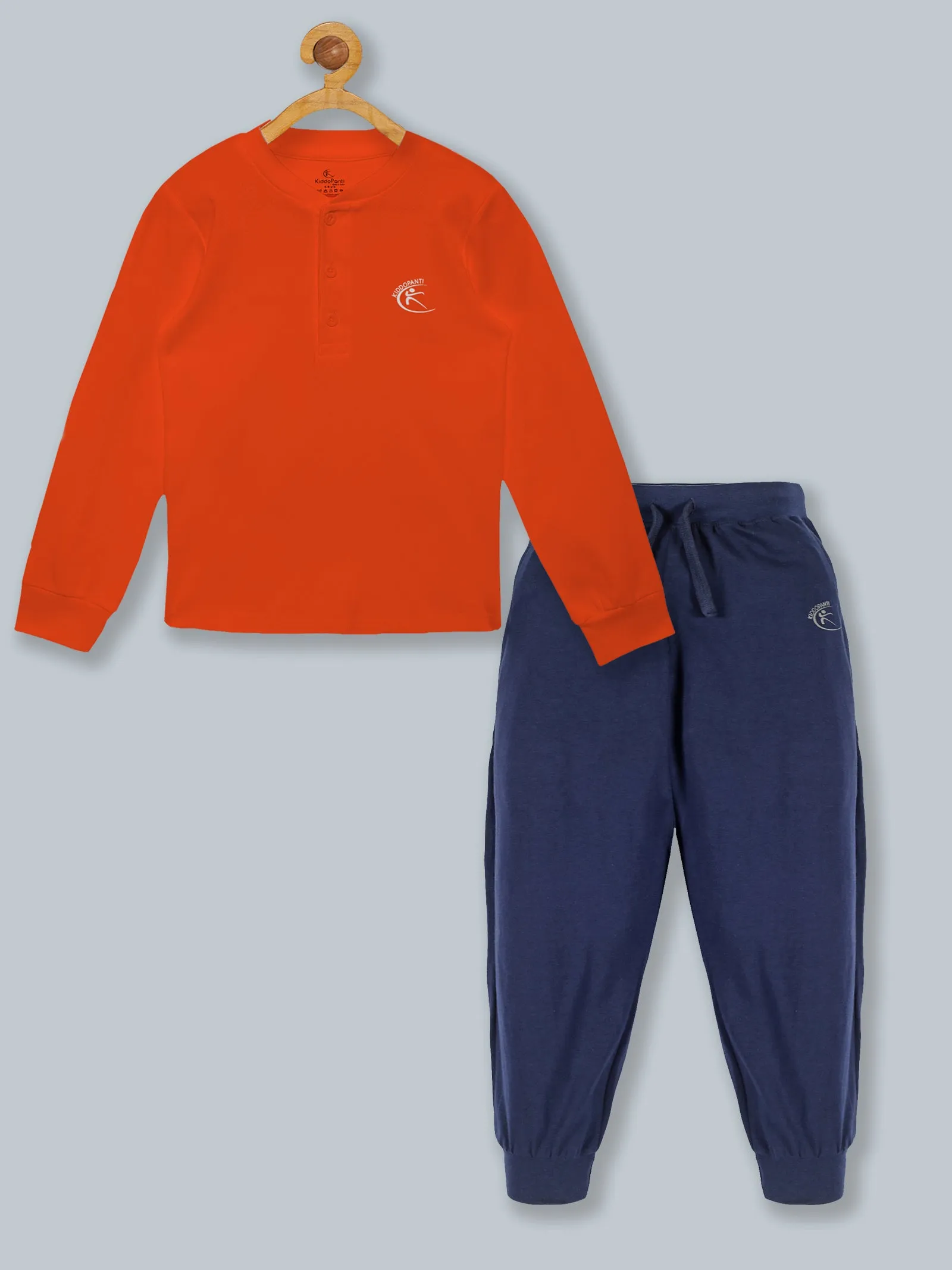 Solid Full Sleeve Henley Neck Rib Tee & Track Pant Set