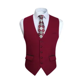 Solid Slim Suit Vest - H-RED