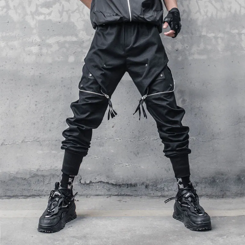 Spring Hip Hop Cargo Pants Men Tactical Functional Joggers Trousers Elastic Waist Streetwear Pant Black W605