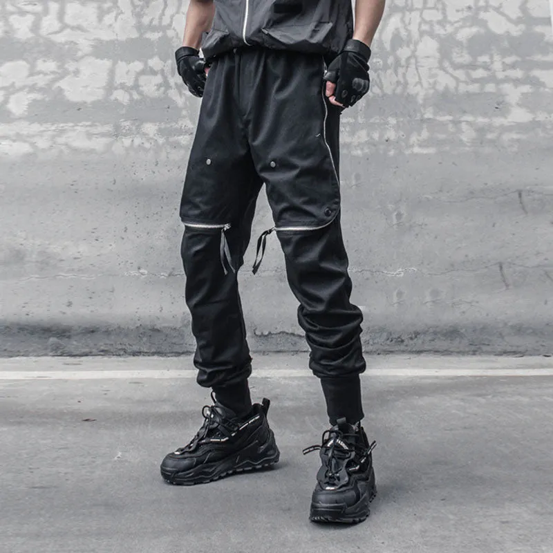 Spring Hip Hop Cargo Pants Men Tactical Functional Joggers Trousers Elastic Waist Streetwear Pant Black W605