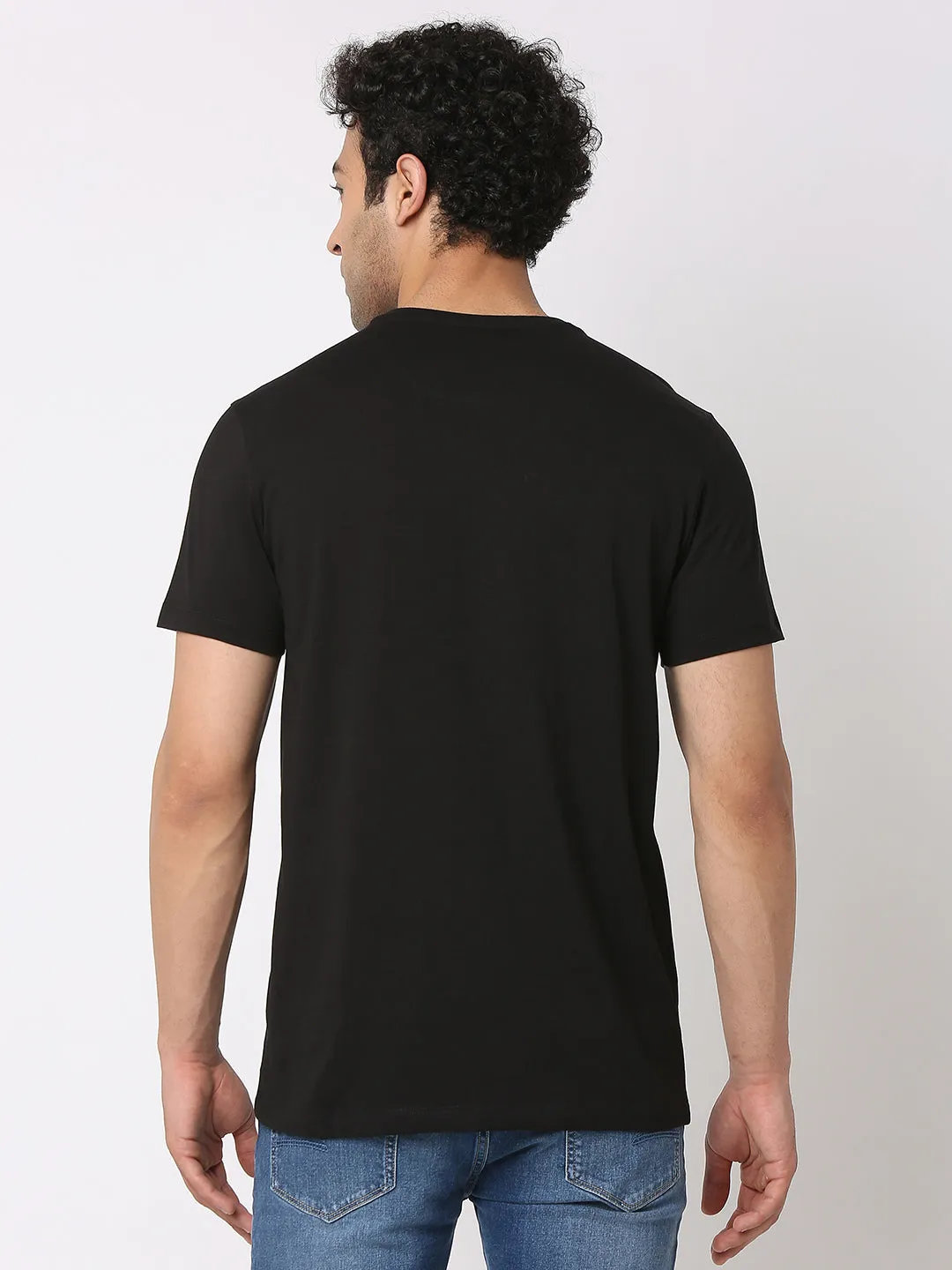 Spykar Men Black Cotton Slim Fit Henley Neck Plain T-Shirt