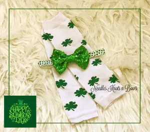 St Patrick's Day Shamrock Leg Warmers & Sequin Bow Headband Set