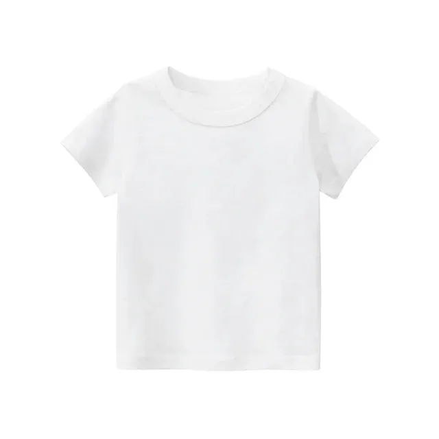 Summer Cotton Boys T Shirt Short Sleeve White Tshirt For Girl Solid Color Simple Children's Clothing T-Shirts For Children Tops