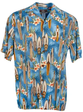 Surfboard Paradise Mens Hawaiian Shirt in Blue