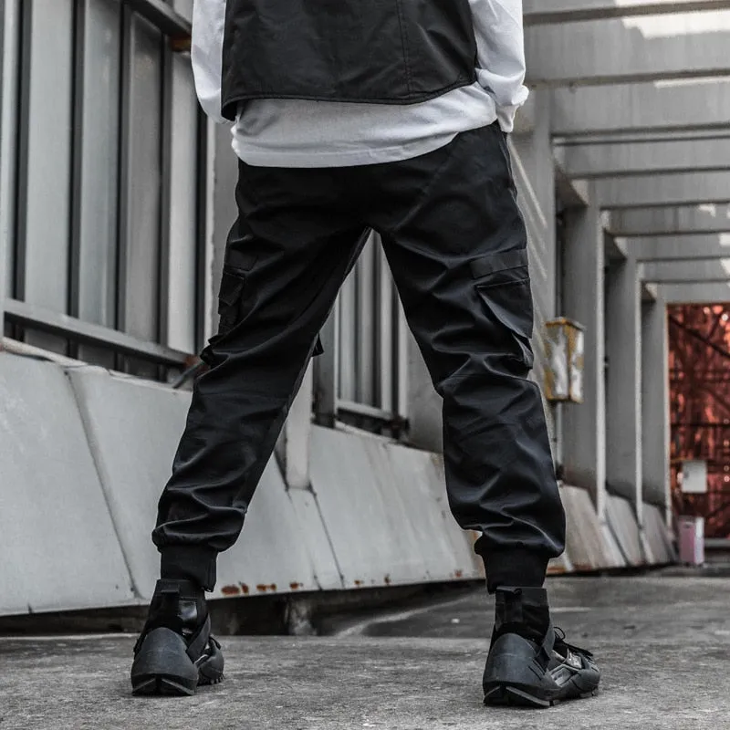 Tactical Functional Cargo Pants Joggers Men Black  Elastic Waist Trousers Hip Hop Streetwear Multi-pocket Pants Techwear WB347