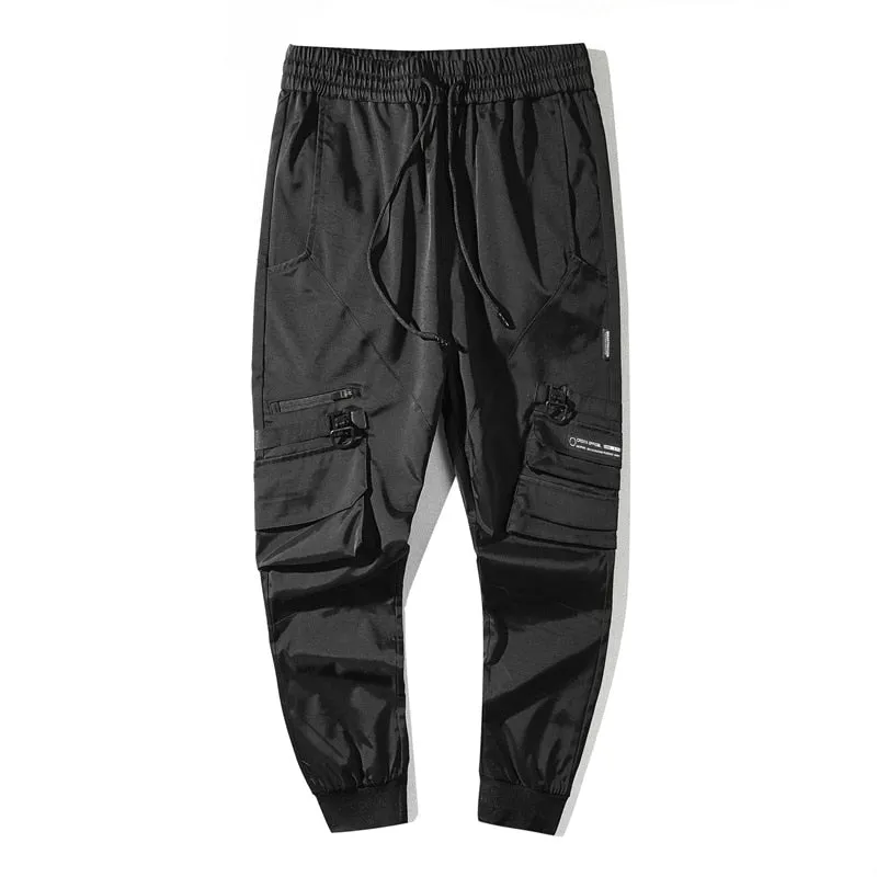 Tactical Functional Cargo Pants Joggers Men Black  Elastic Waist Trousers Hip Hop Streetwear Multi-pocket Pants Techwear WB347