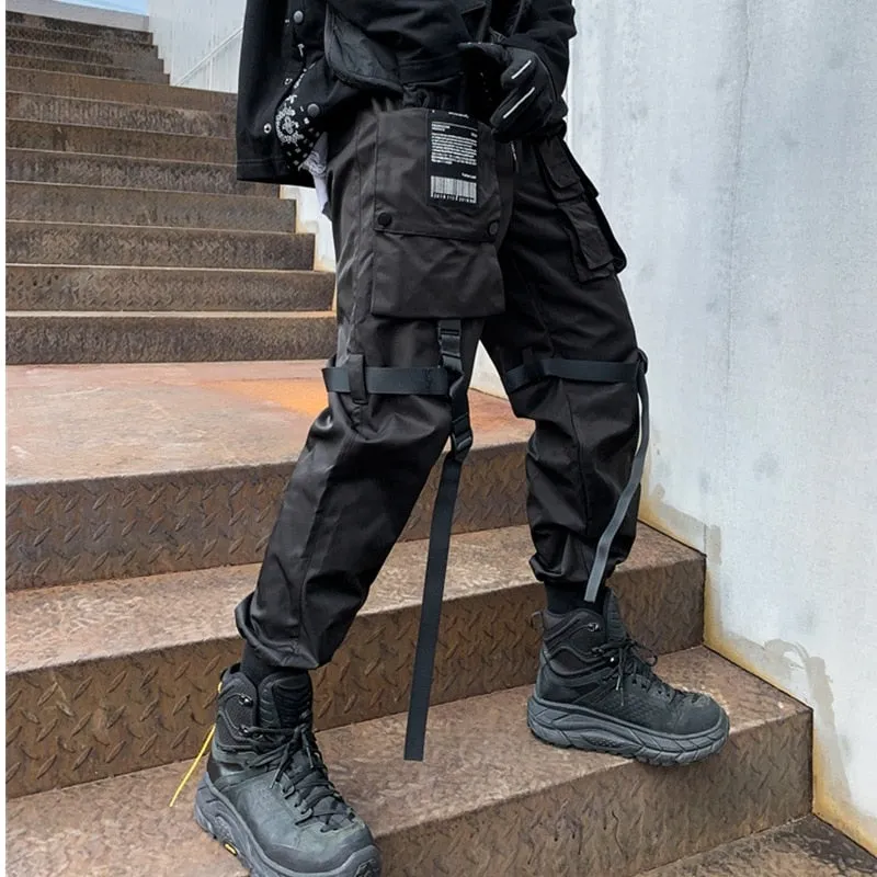 Tactical Functional Cargo Pants Joggers Men Black Elastic Waist Trousers Hip Hop Streetwear Multi-pocket Pants Techwear WB372