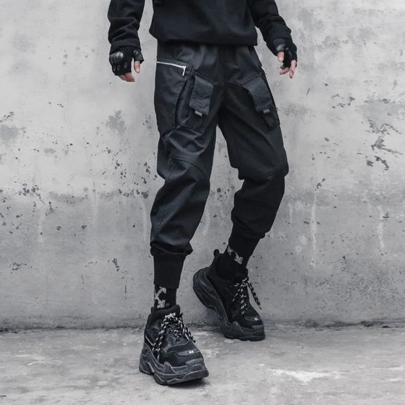 Tactical Functional Cargo Pants Joggers Men Black Elastic Waist Trousers Hip Hop Streetwear Multi-pocket Pants Techwear WB389