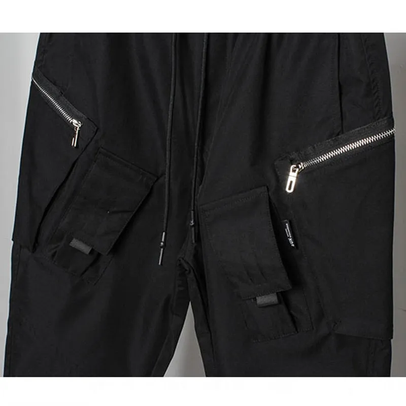 Tactical Functional Cargo Pants Joggers Men Black Elastic Waist Trousers Hip Hop Streetwear Multi-pocket Pants Techwear WB389