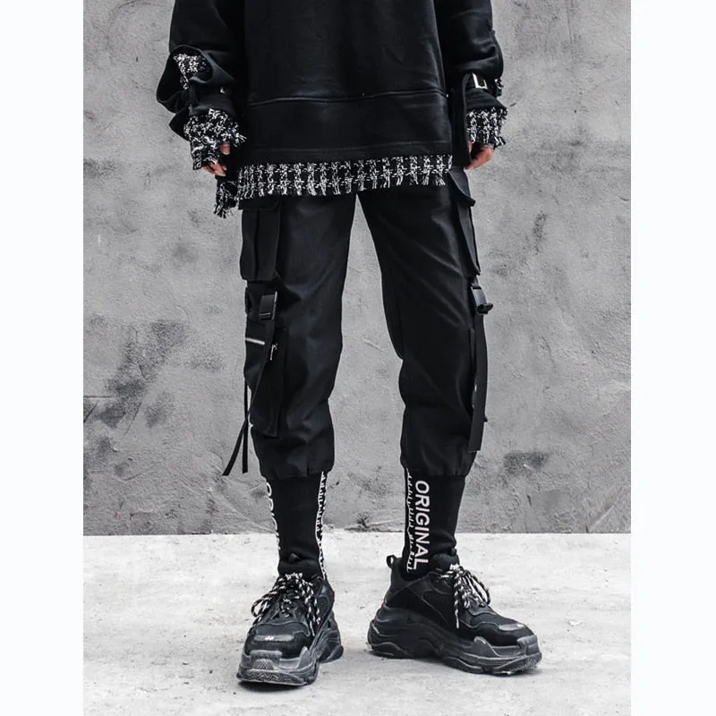 Tactical Functional Cargo Pants Joggers Men Black Multi-pocket Trousers Hip Hop Streetwear Elastic Waist Pants Techwear WB506