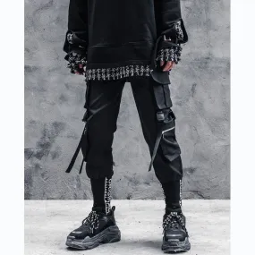 Tactical Functional Cargo Pants Joggers Men Black Multi-pocket Trousers Hip Hop Streetwear Elastic Waist Pants Techwear WB506