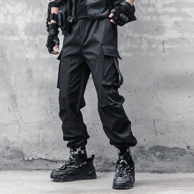 Tactical Functional Cargo Pants Joggers Men Multiple Pockets Trousers Autumn Hip Hop Streetwear Harem Pant Black