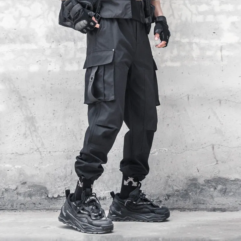 Tactical Functional Cargo Pants Joggers Men Multiple Pockets Trousers Autumn Hip Hop Streetwear Harem Pant Black