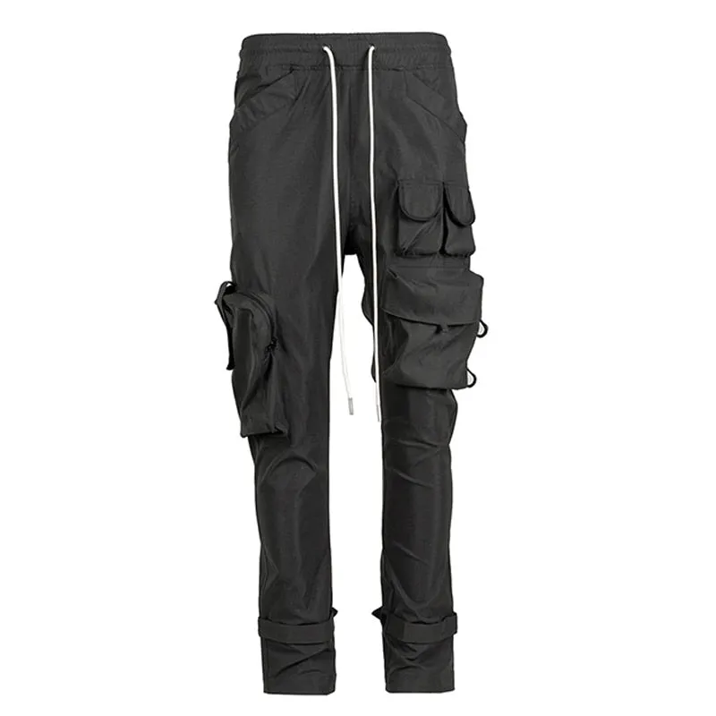 Tactical Functional Cargo Pants Joggers Men Zipper Design Big Pockets Trousers Autumn Hip Hop Streetwear Pant Black