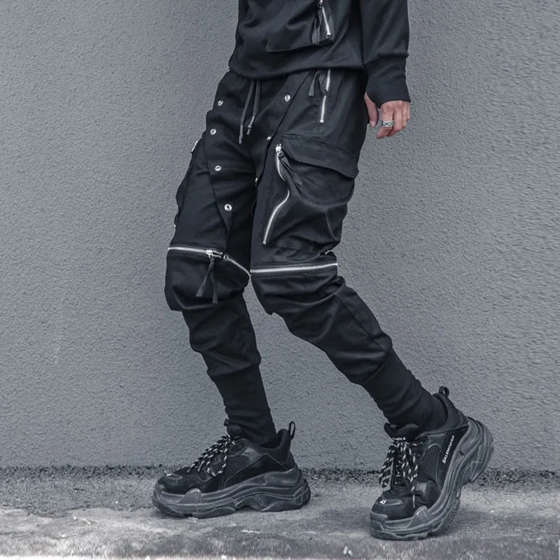 Tactical Functional Cargo Pants Joggers Men Zipper Multi-pocket Trousers Detachable Hip Hop Streetwear Pant Black WB232