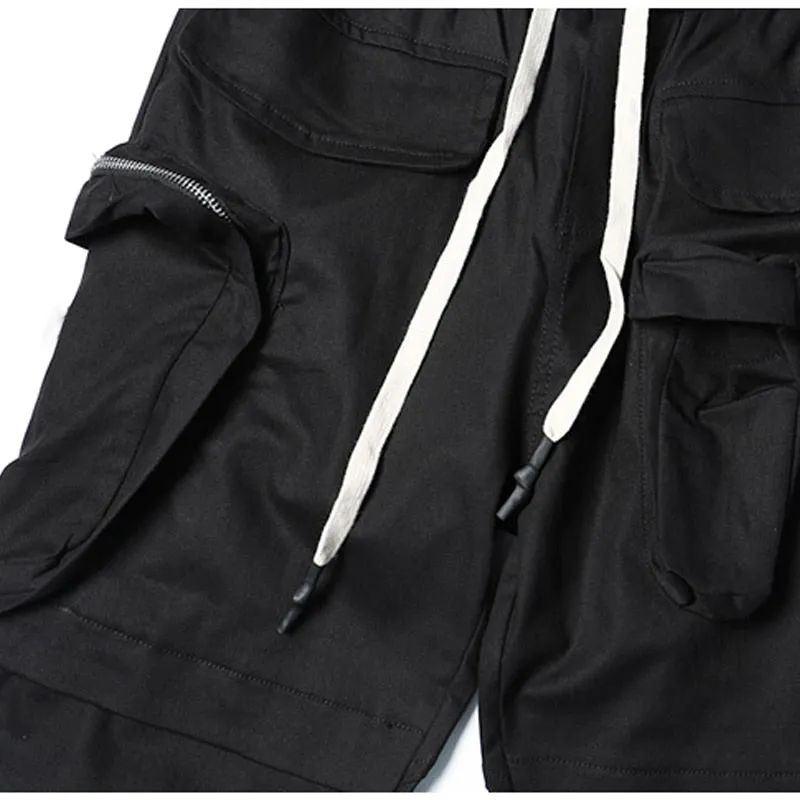 Tactical Functional Cargo Pants Men Hip Hop Streetwear Elastic Waist Joggers Trousers Multi-pocket Pant Black WB525