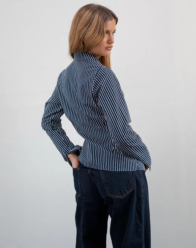 Tarsi Fitted Shirt in Mono Stripe Navy