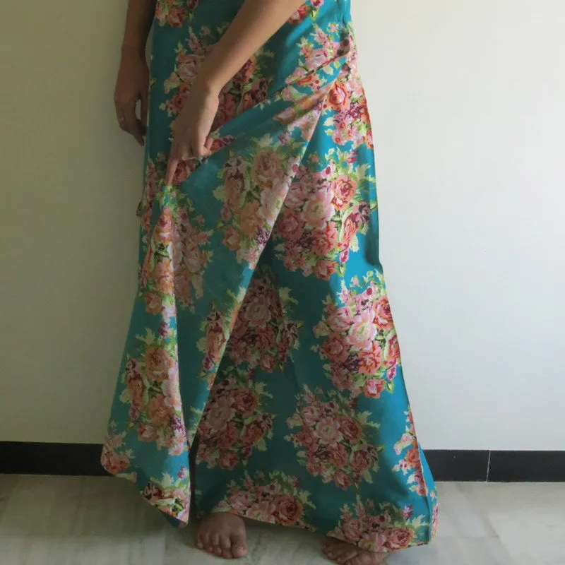 Teal Floral Wrap Around Skirt