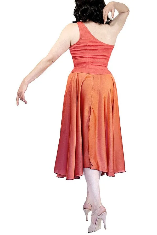 terracotta satin full circle skirt with slits