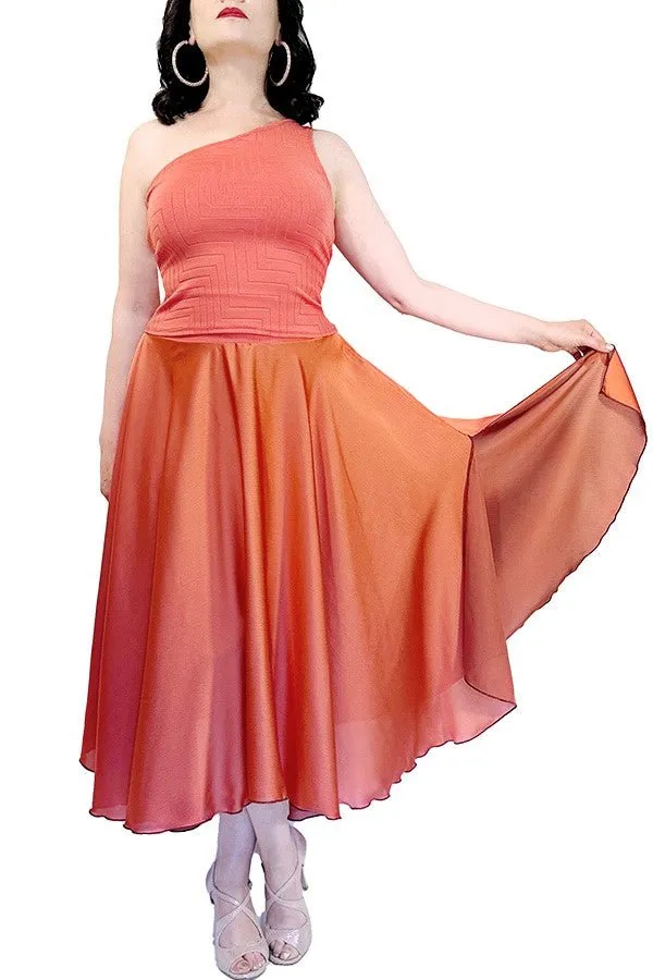 terracotta satin full circle skirt with slits