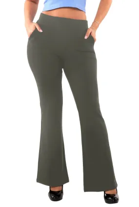 Tummy Control Butt Sculpting Flare Pants With Pockets - Dark Olive