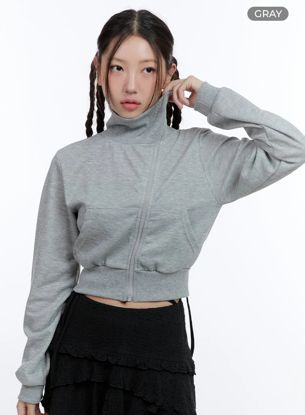 Turtleneck Zip-Up Crop Sweatshirt CG414