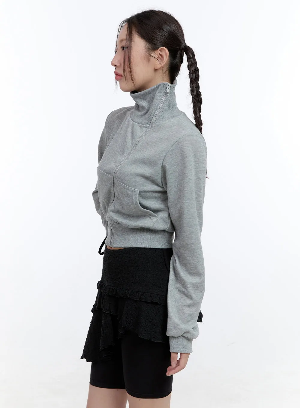 Turtleneck Zip-Up Crop Sweatshirt CG414