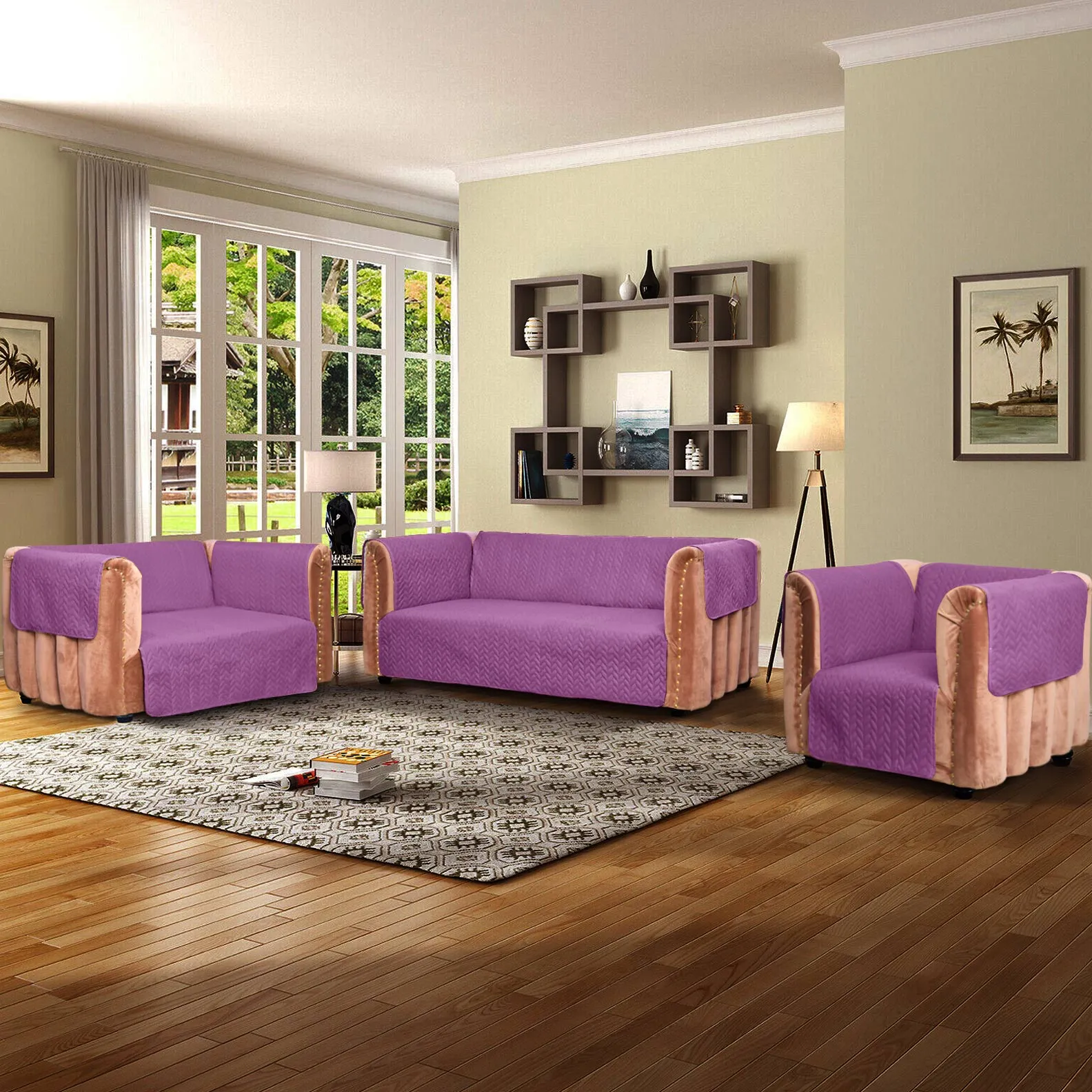 Ultrasonic Quilted Sofa Cover Set Lilac