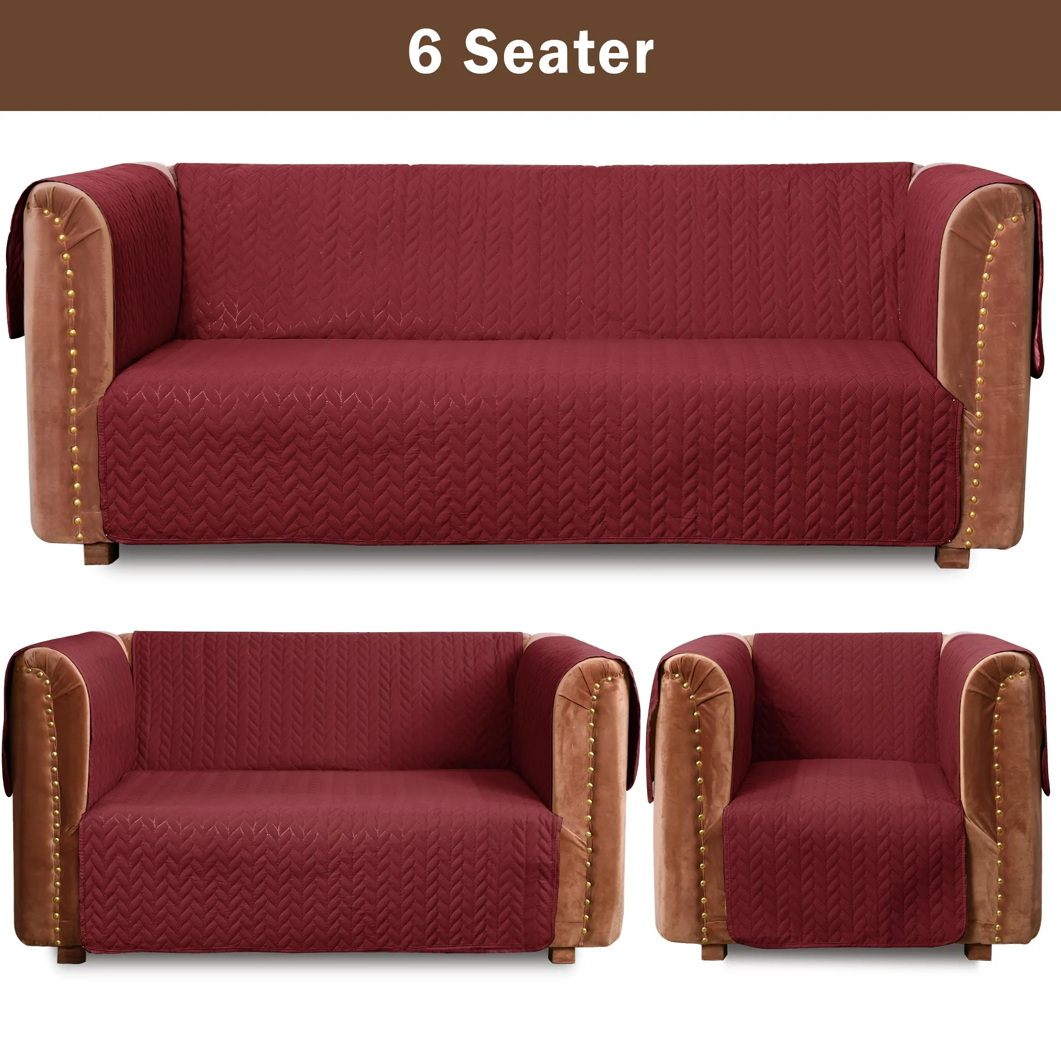 Ultrasonic Quilted Sofa Cover Set Maroon