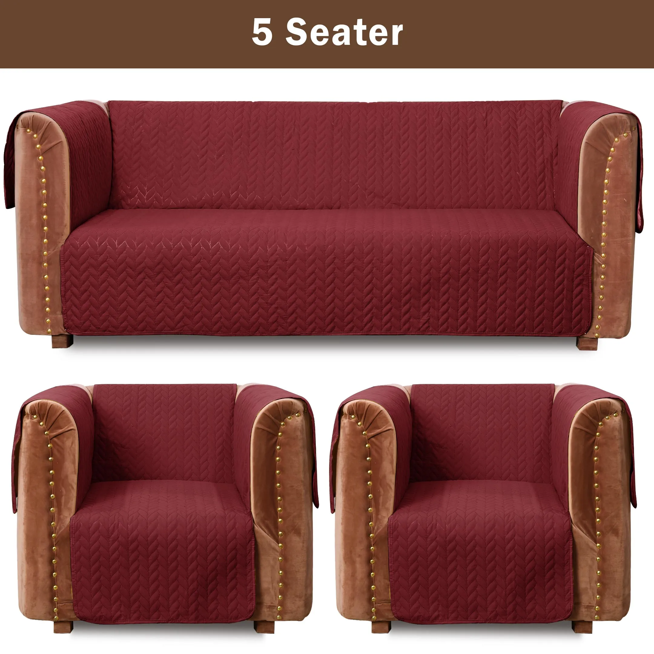 Ultrasonic Quilted Sofa Cover Set Maroon