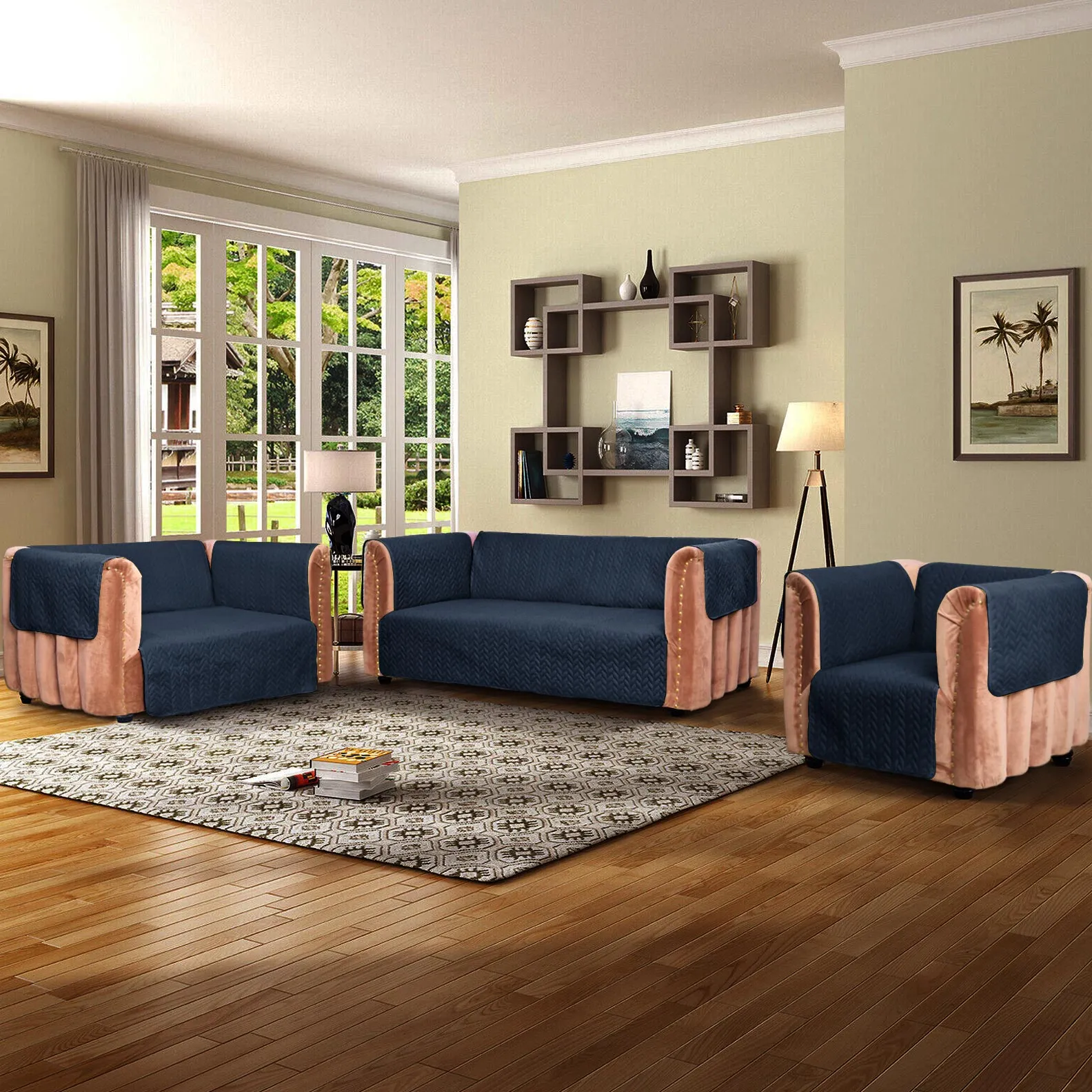 Ultrasonic Quilted Sofa Cover Set Navy