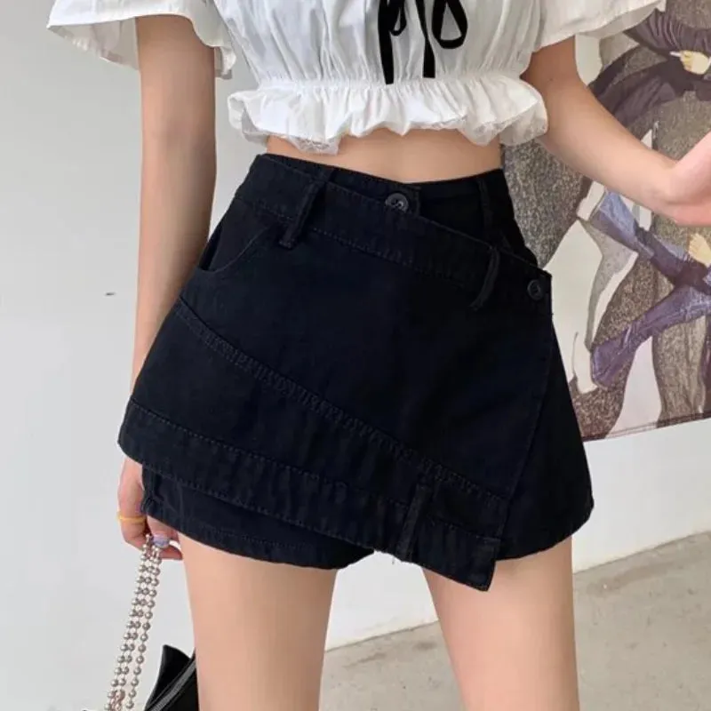 Uniwim and Fashion High-waisted A-line Denim Shorts Women's Summer Light-colored Design Sense Temperament Slim Trendy Culottes