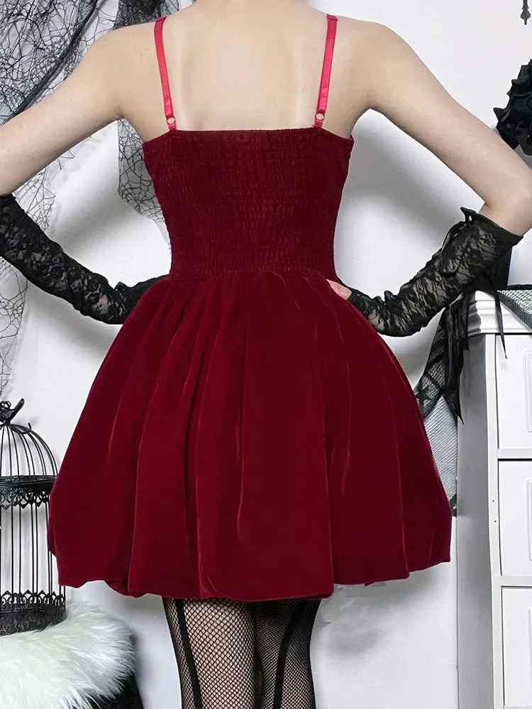 Velvet High Spaghetti Shirring Solid A-Line Waist New Party Year Mini Elegant Straps Gown