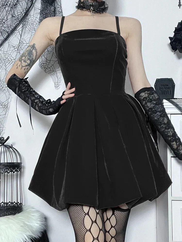 Velvet High Spaghetti Shirring Solid A-Line Waist New Party Year Mini Elegant Straps Gown