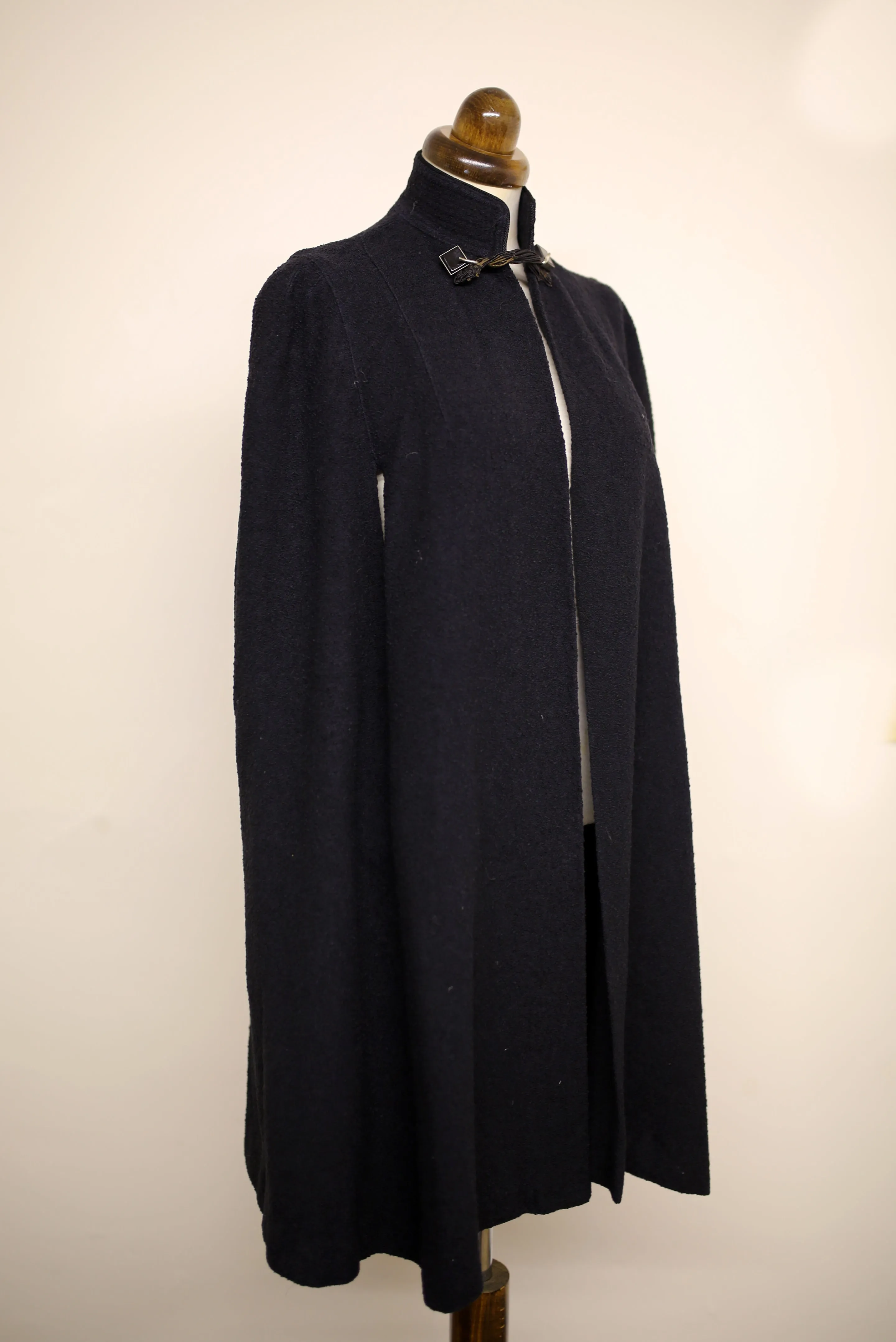 Vintage 1930s Black Boucle Wool Cape