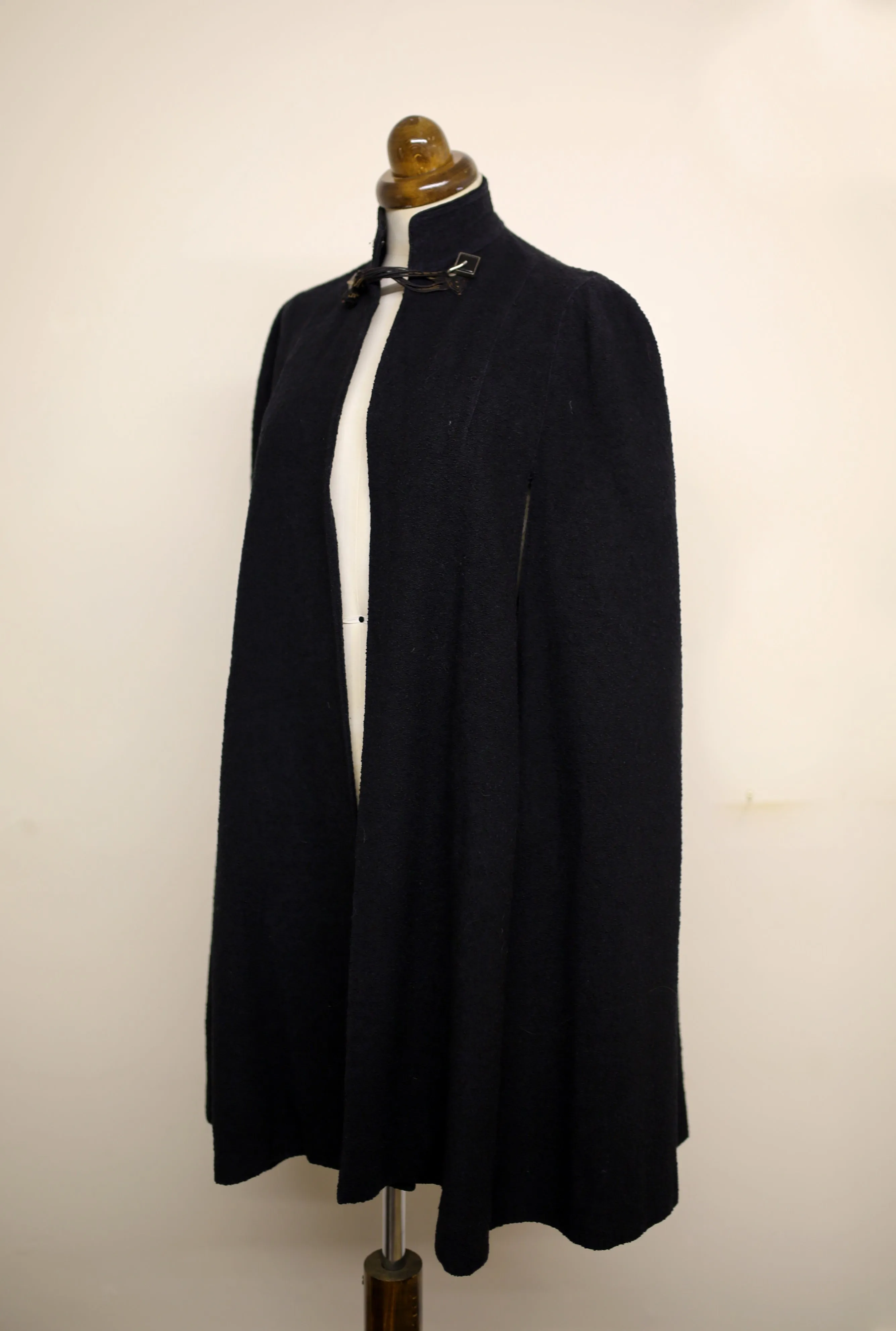 Vintage 1930s Black Boucle Wool Cape