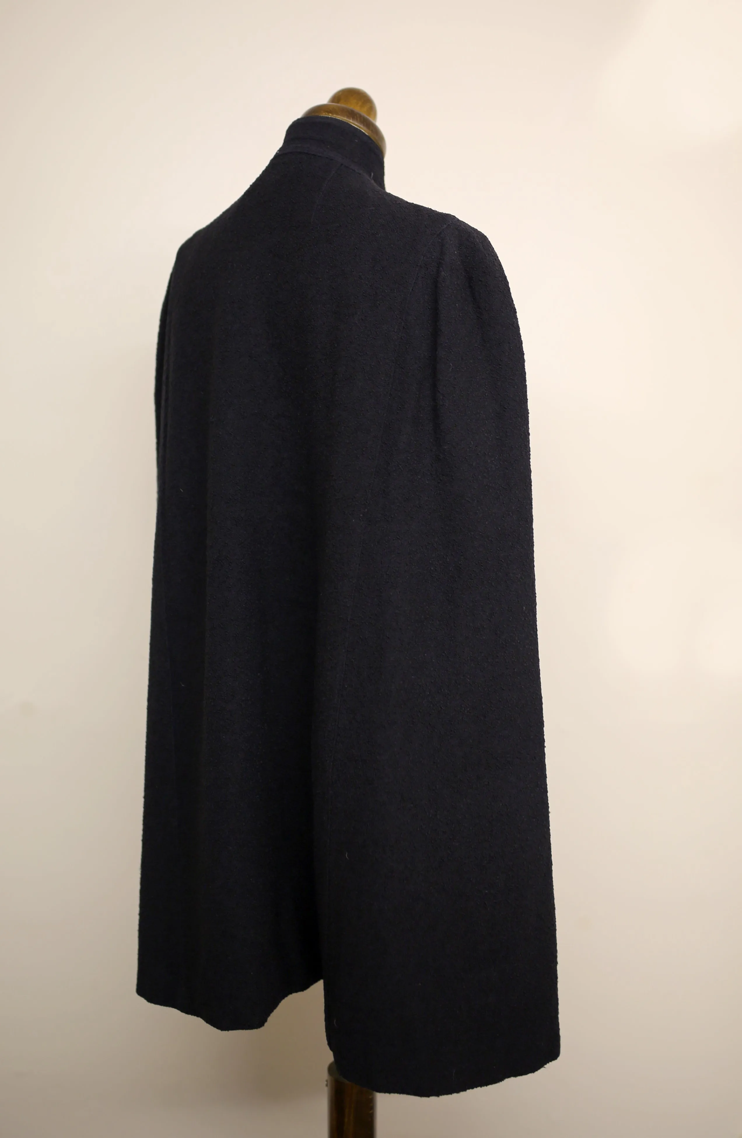 Vintage 1930s Black Boucle Wool Cape