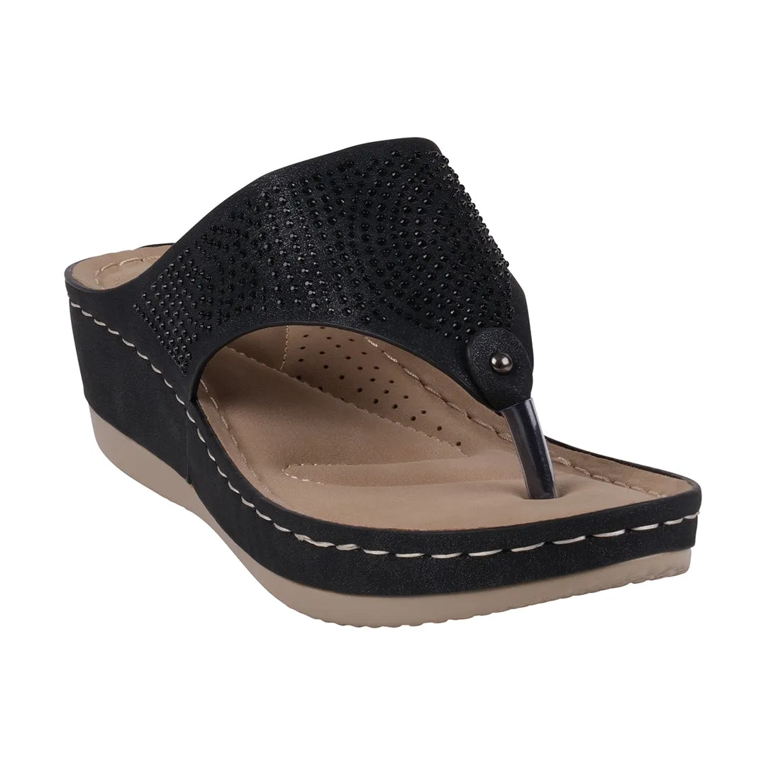 Wagner Black Embellished Wedge Sandals