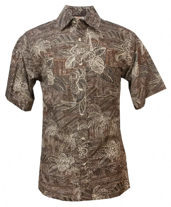 Waikiki Batik Reversed Print Mens Shirt in Coffee