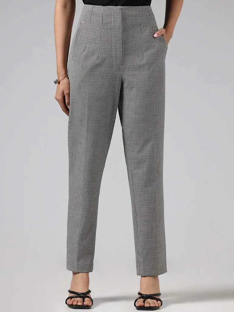 Wardrobe Black Mini-Houndstooth Checked Tailored Trousers