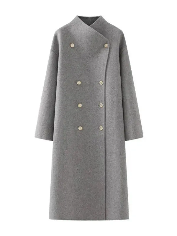 Wenkouban-Winter outfits Christmas Black Friday V-Neck Double-Sided Metal Button Wool Blend Mid-Length Coat