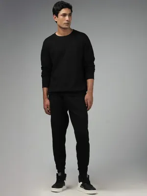 WES Lounge Solid Black Cotton Blend Relaxed-Fit Joggers