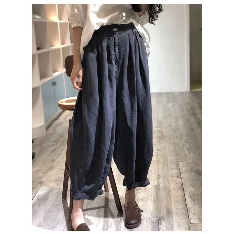 Wide Leg Pants Linen Summer Autumn Women Casual Pants with Pockets PZ97252