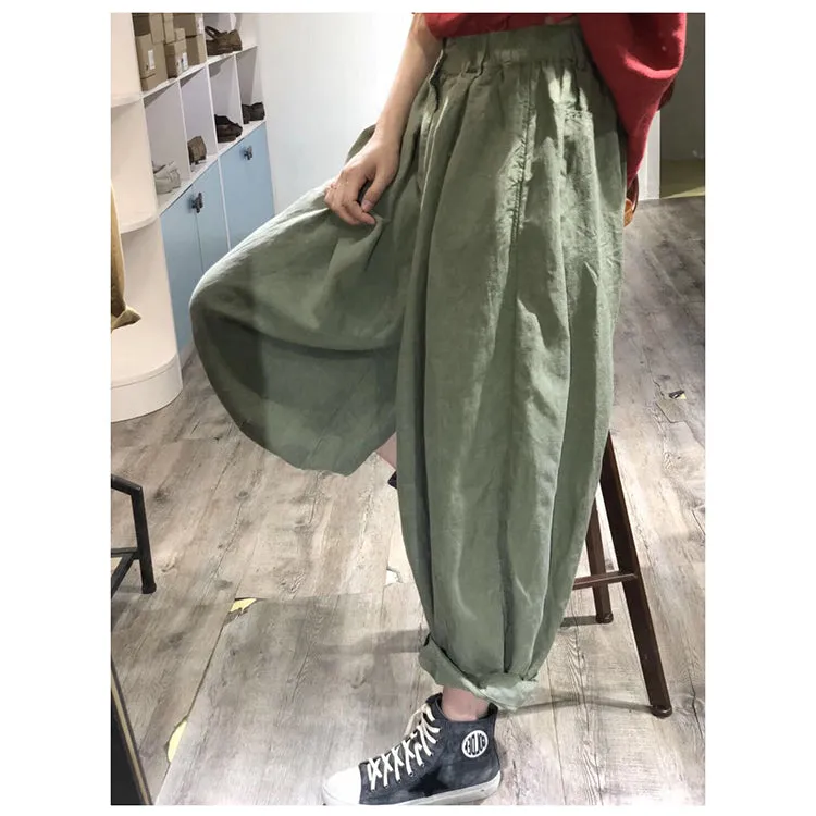 Wide Leg Pants Linen Summer Autumn Women Casual Pants with Pockets PZ97252